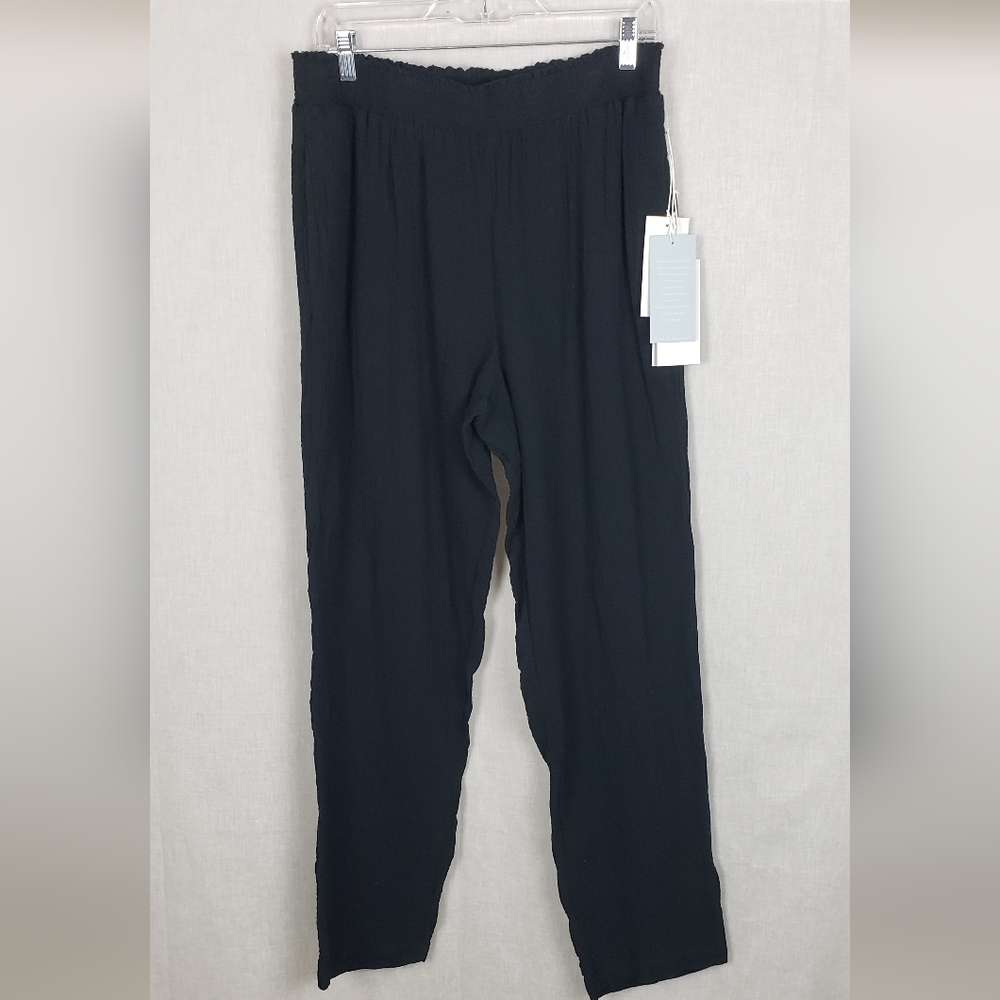 Calme Johnny Was Relaxed Fit Pant Black Gauze Cotton Large Casual Relax NWT $118 - Picture 2 of 5